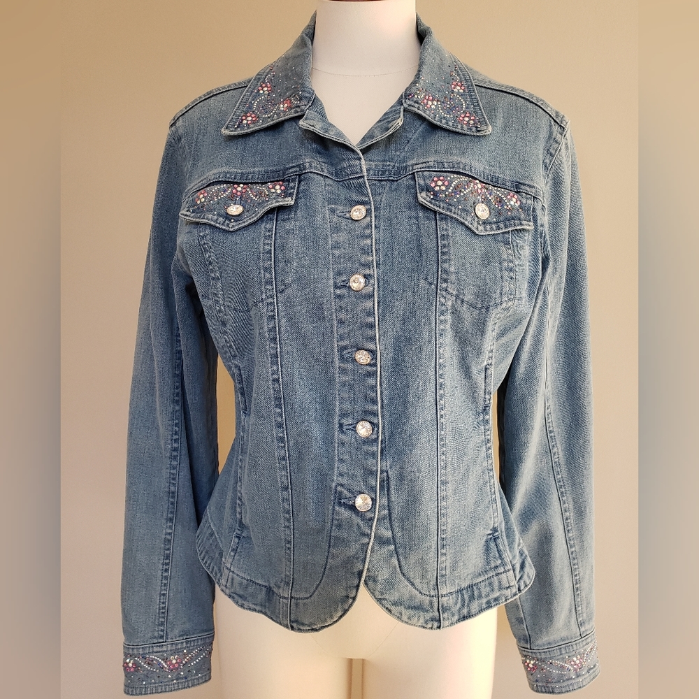 Christine Alexander Swarovski Crystal Embellished Jean Jacket NWOT
